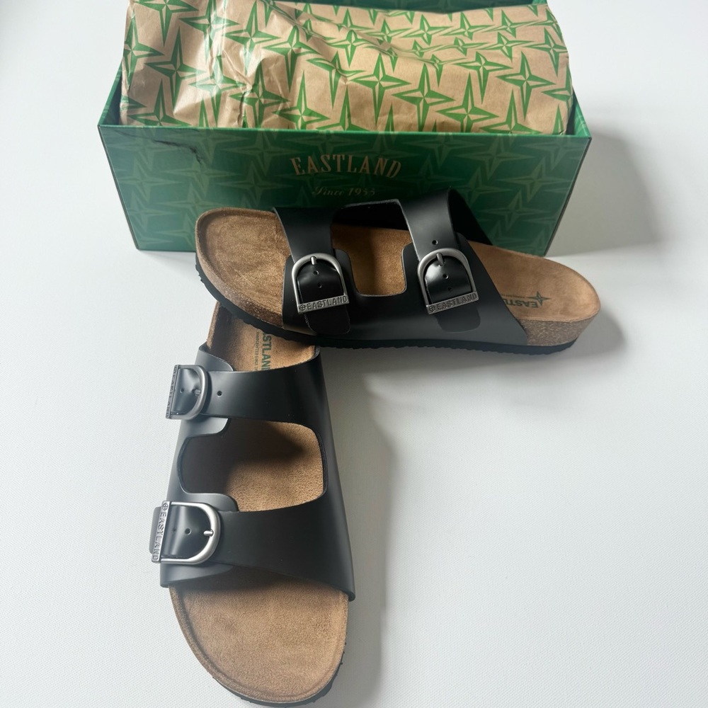 Eastland Black Cambridge Leather Sandals Men’s Size 10 NEW with box - Picture 2 of 9